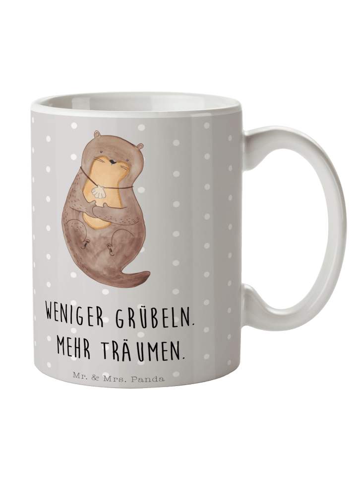 Kaffeetasse Otter Muschel mit Spruch in Grau Pastell