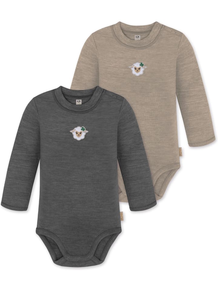 2er Pack Baby Merino Langarmbody Tuai in Anthrazit/Beige
