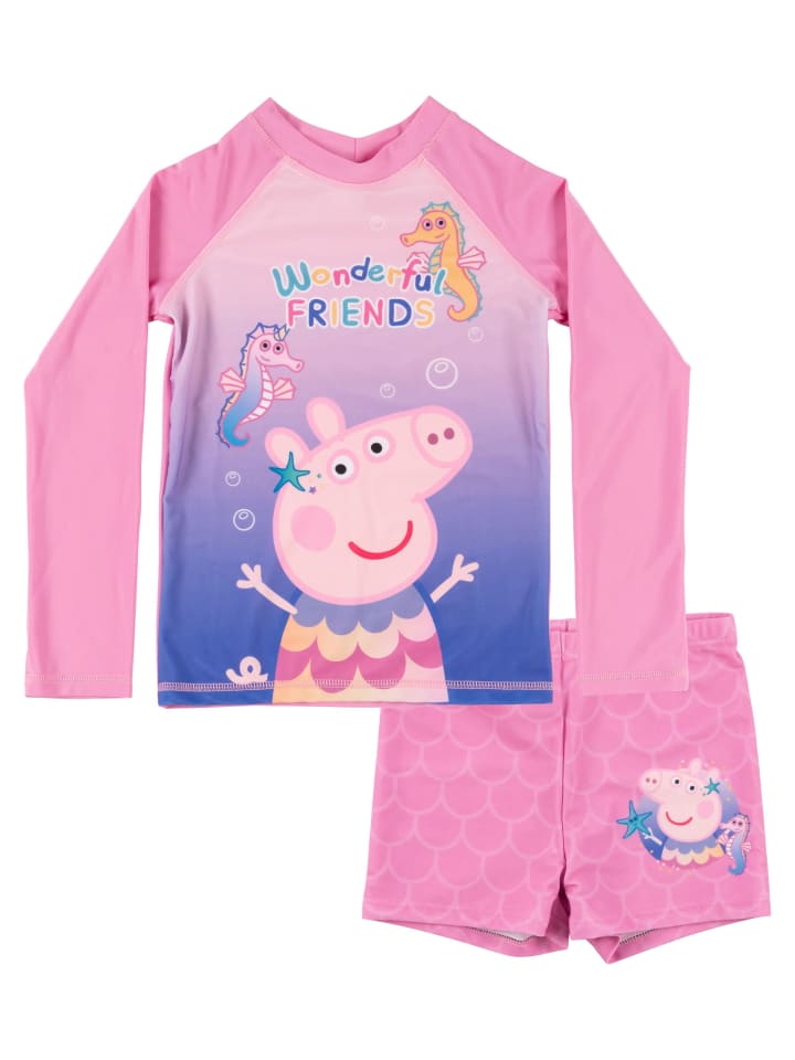 Peppa Wutz Schwimmset UV-Schutz 30 Badeanzug langarm Shirt und Hose in rosa