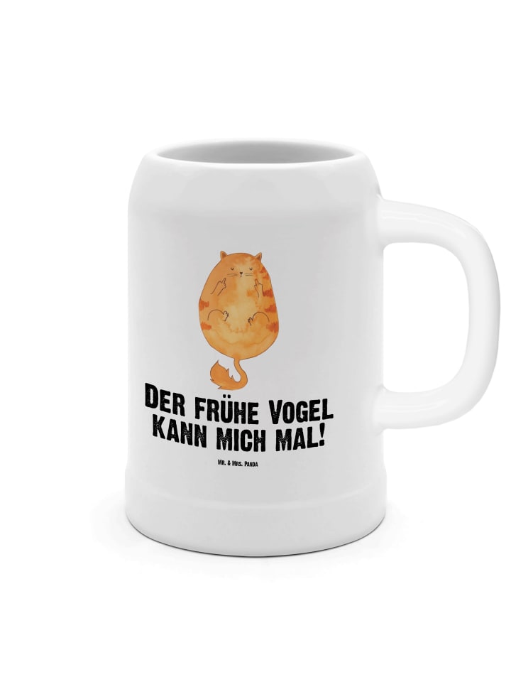 Krug Katze Frühaufsteher mit Spruch in Weiß