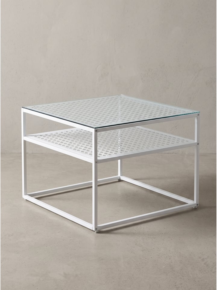 Couchtisch quadratisch, transparentes Einscheibensicherheitsglas in Weiß