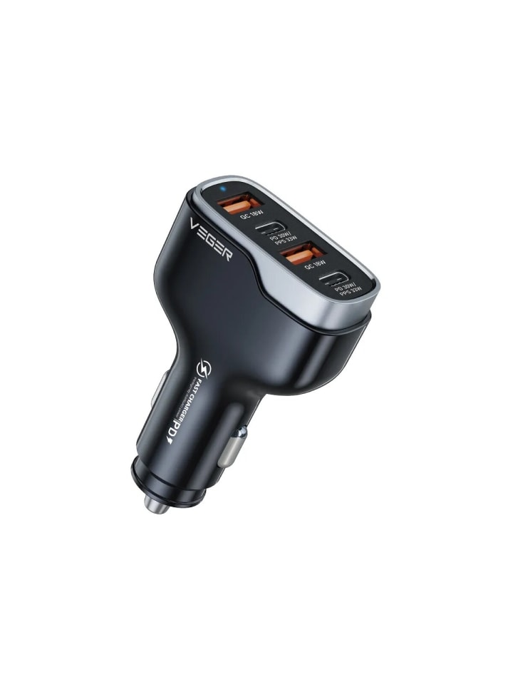 Autoladegerät 2 x USB A + 2 x Typ C - Ladeadapter in Schwarz