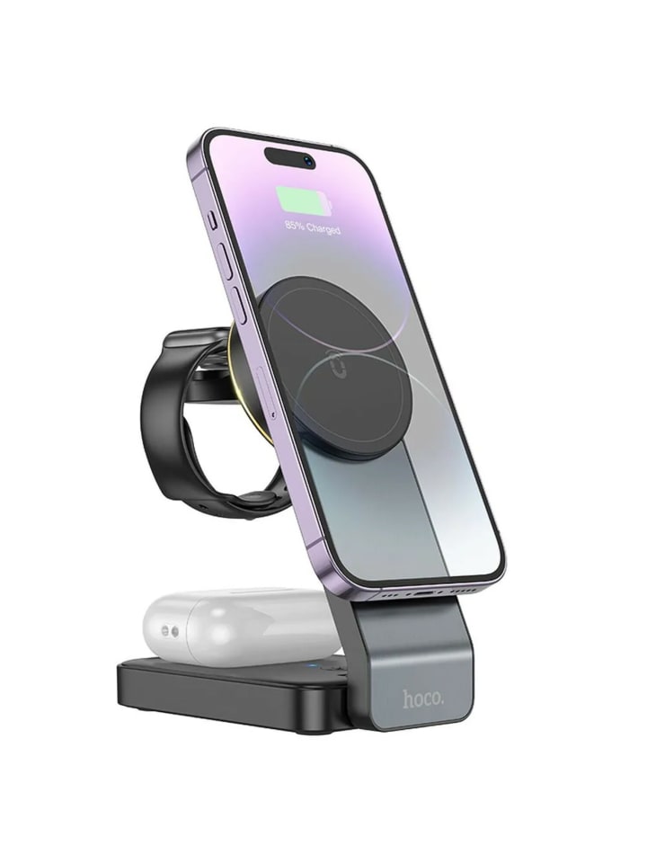 HOCO 3in1 15W induktives Ladegerät kompatibel mit MagSafe in Schwarz