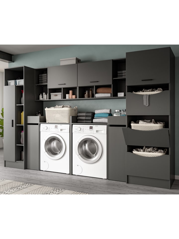 Waschmaschinenschrank grau Set 8-teilig 300 x 196 cm, XXXL mit viel Stauraum