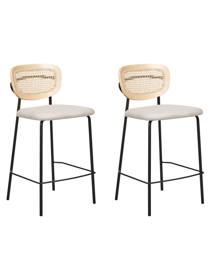 2er-Set Barhocker MAYETTA in Naturfarben/Beige/Schwarz