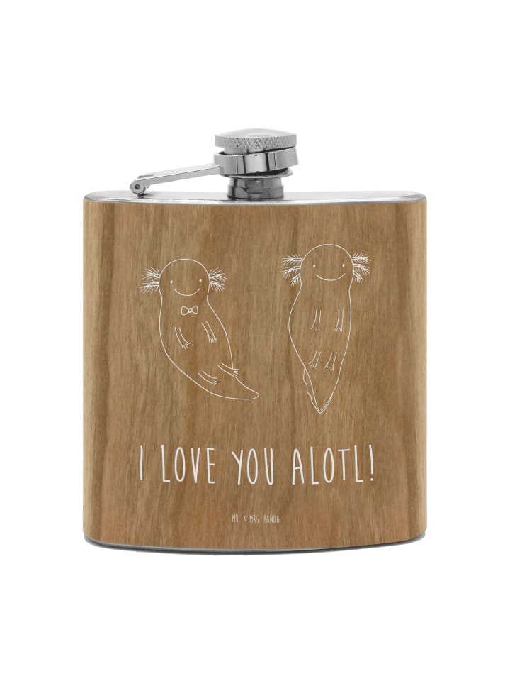 Schnapsfläschchen Axolotl Liebe mit Spruch in Braun