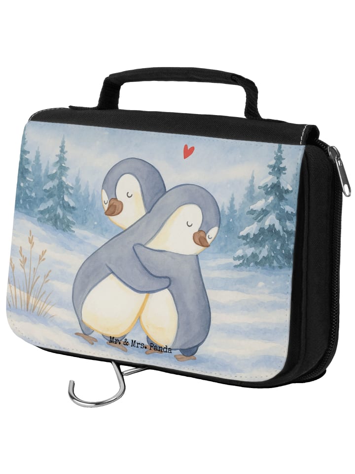 Kulturbeutel Pinguine Kuscheln Design ohne Spruch in Weiß