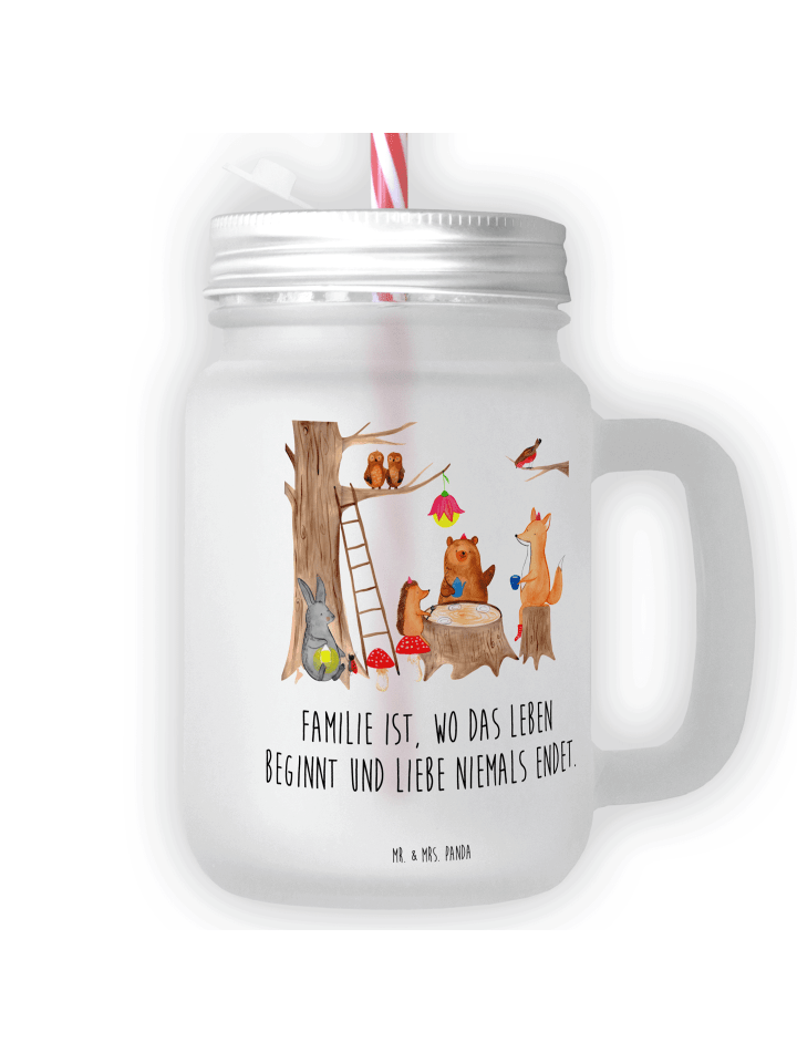 Trinkglas Waldtiere Picknick mit Spruch in Transparent