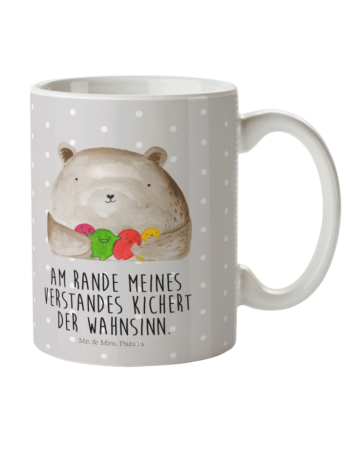 Kaffeetasse Bär Gefühl mit Spruch in Grau Pastell