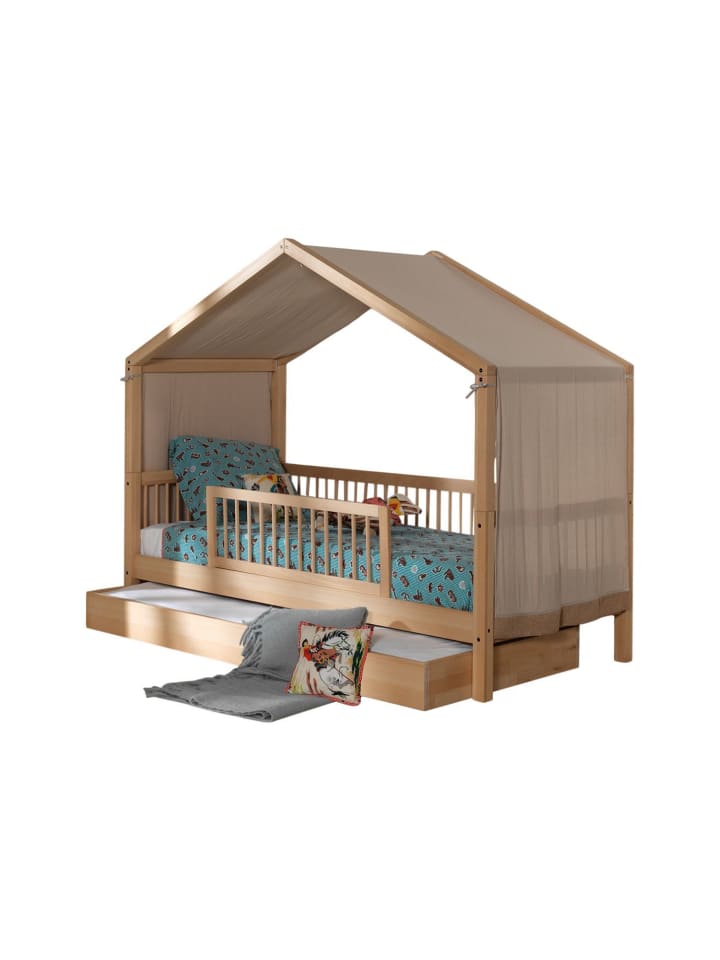 HAUSBETT Kelci 90x200 Bettschublade Absturzschutz Buche massiv natur