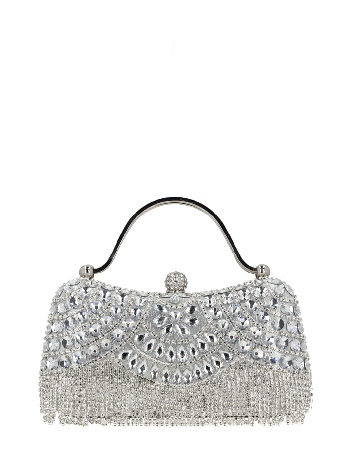 Women Top-Handle Bag With Rhinestones in Silver