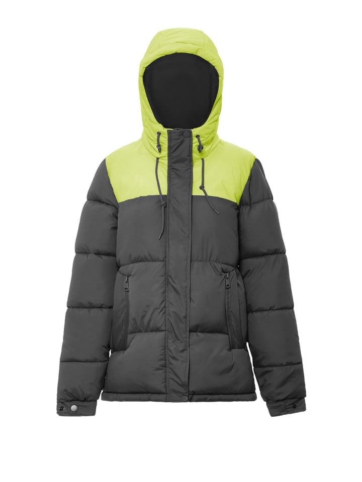 Damen Wattierte Steppjacke in Schwarz Saure Limette