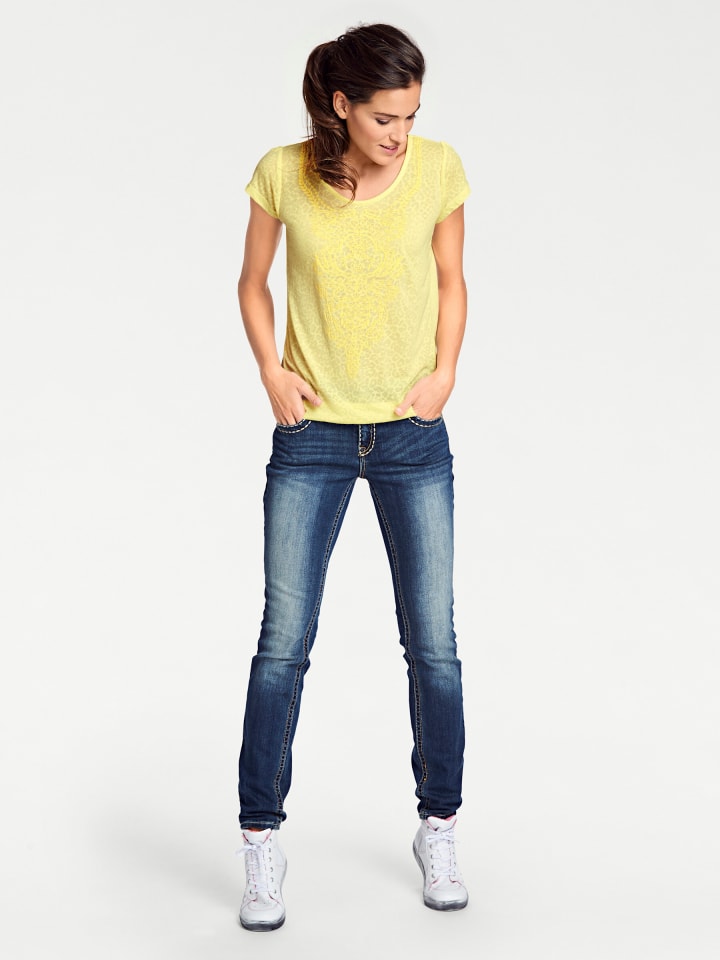 Rundhals-Shirt in gelb