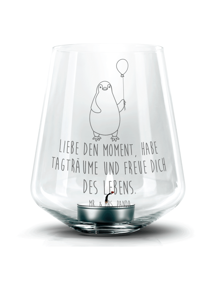 Kerzenständer Pinguin Luftballon mit Spruch in Transparent