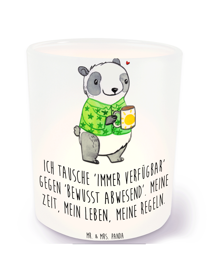 Kerzenhalter Panda Burnout mit Spruch in Transparent