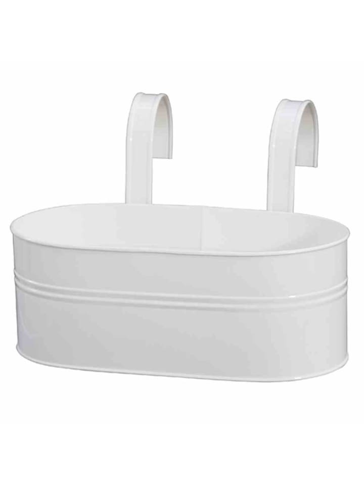 Blumenkasten oval, Stahlblech inklusive Halter 39 x 16,5 x 14,5 cm in weiß