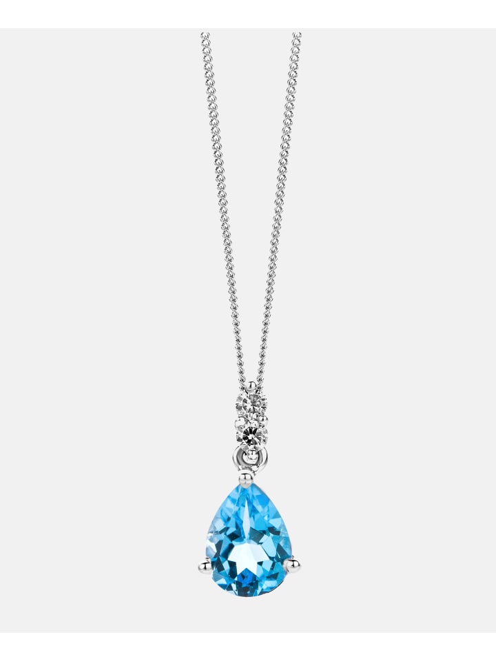 Halskette mit Anhänger aus 375 Weißgold mit Lab Grown Diamant mit Topas