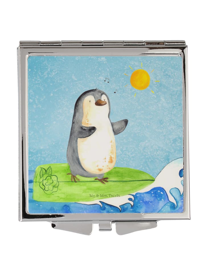 Schminkspiegel Pinguin Surfer ohne Spruch in Eisblau