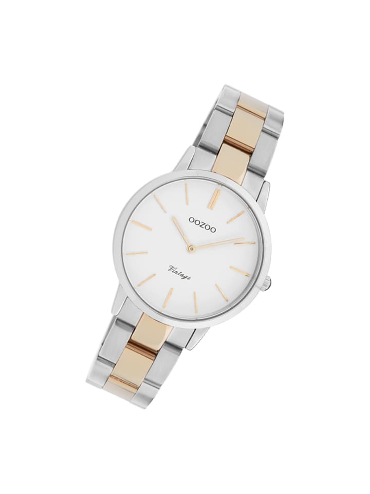 Analog-Armbanduhr Oozoo Vintage Series silber, rosegold mittel (ca. 34mm)