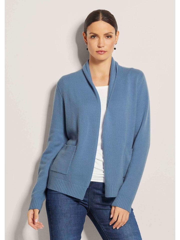 Verkürzte Schurwolljacke mit Stehkragen in rauchblau