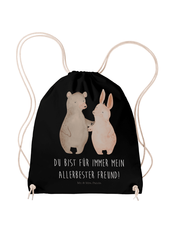 Jutebeutel Bär und Hase Umarmen mit Spruch in Schwarz
