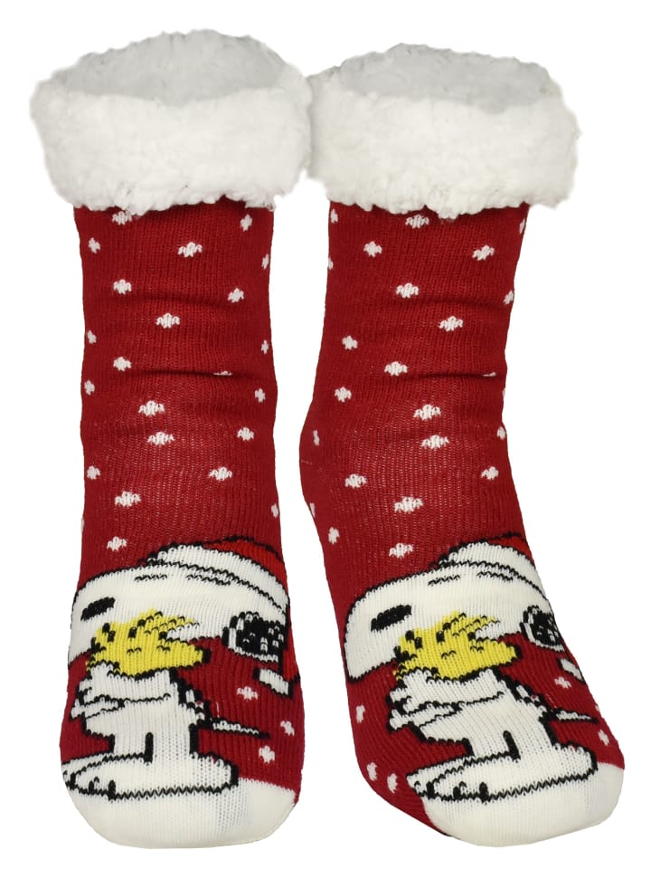 Peanuts Snoopy Hüttensocken Haussocken Kuschelsocken Wintersocken in rot/weiß