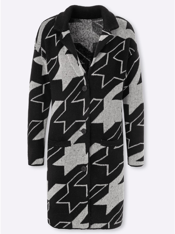 Strickmantel in schwarz-ecru-gemustert