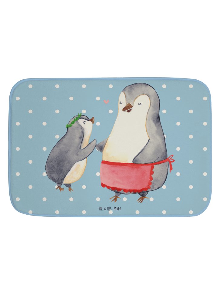 Badteppich Pinguin mit Kind ohne Spruch in Blau Pastell