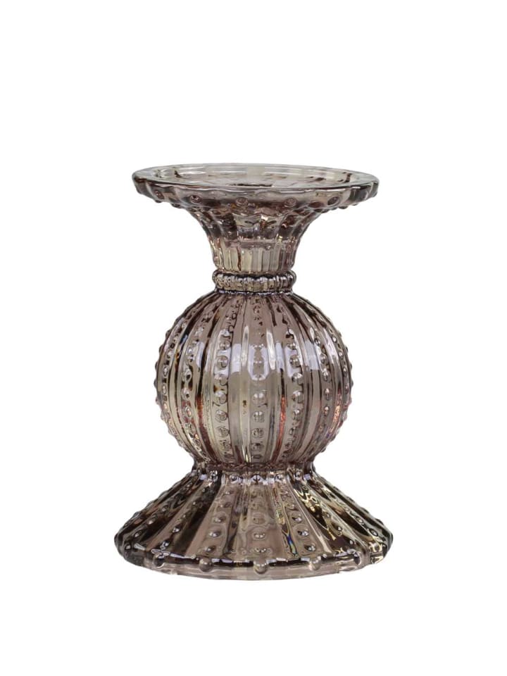 Kerzenhalter mit Perlkante Glas Mokka 14x10 cm