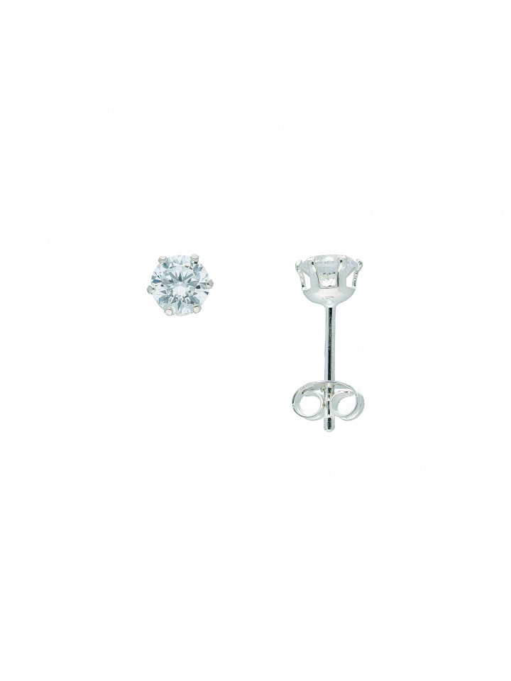 Damen 925 Silber Ohrringe / Ohrstecker mit Zirkonia Ø 5 mm in silber
