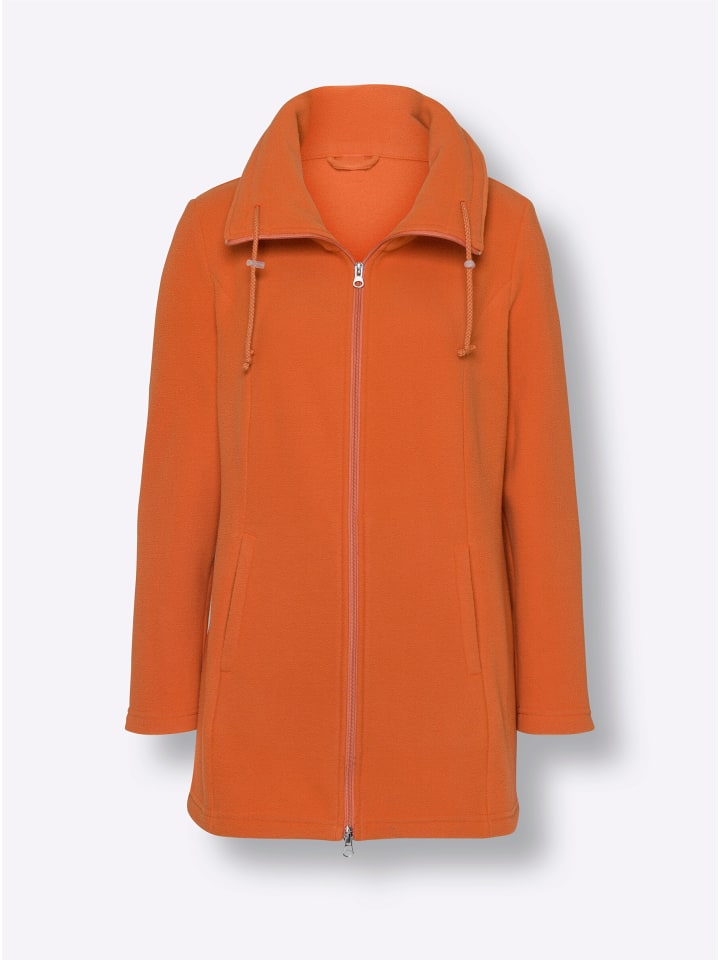 Long-Fleecejacke in papaya