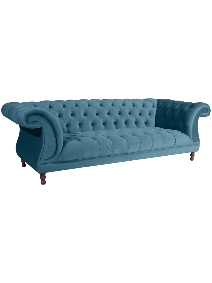 CHESTERFIELD Sofa 3-Sitzer Kaylin Samtvelours petrol