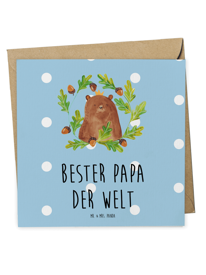 Grußkarte Bär König mit Spruch in Blau Pastell