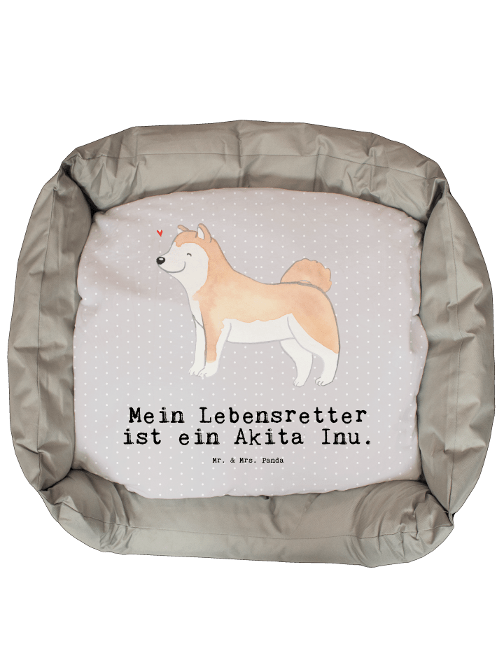 Hundecouch Akita Inu Lebensretter mit Spruch in Grau Pastell