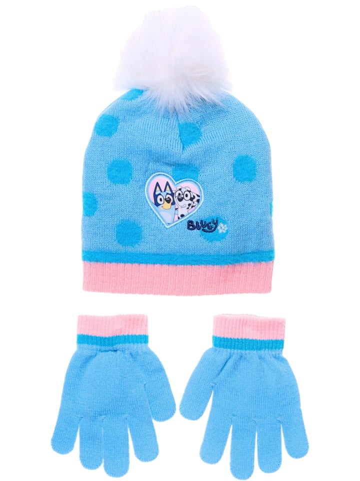 2-tlg. Winter Set: Bluey Mütze & Handschuhe in Hellblau