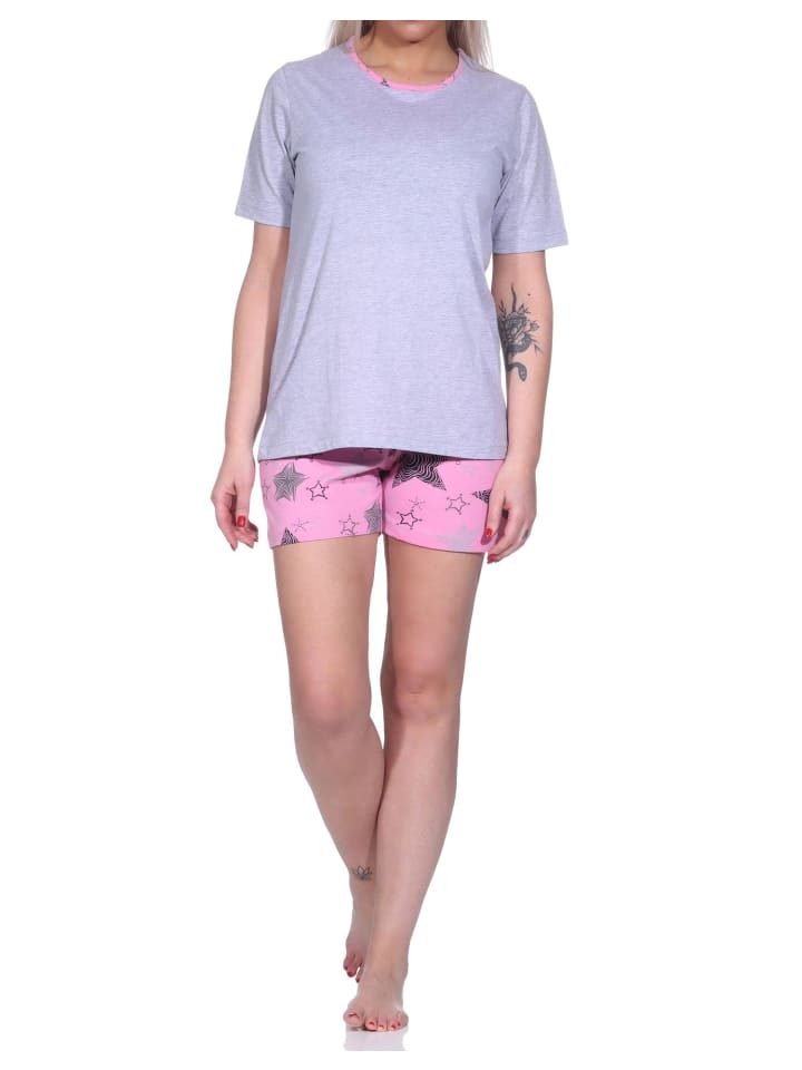 Shorty Pyjama kurzen Shorts Sterne - 74370 in grau
