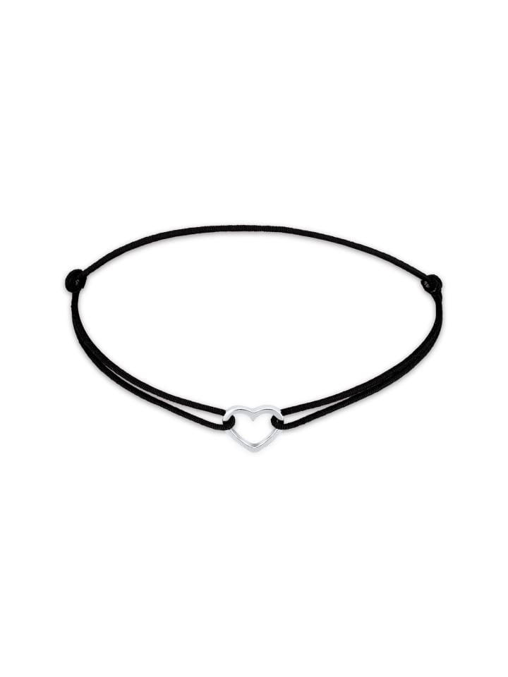 Armband 925 Sterling Silber Herz in Schwarz