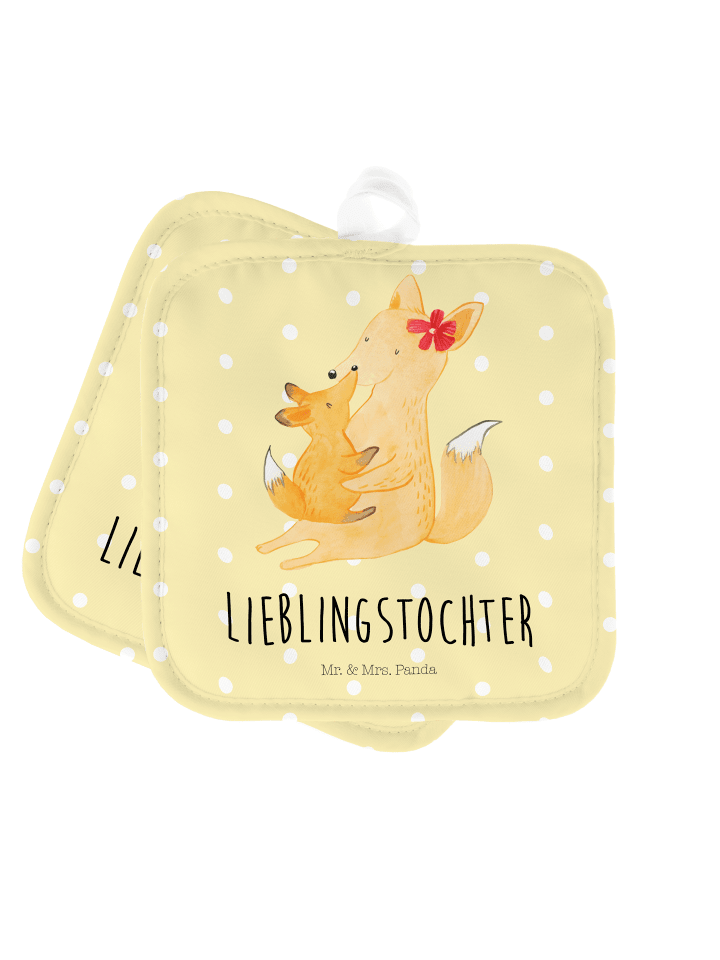 Topflappen Fuchs Mama mit Spruch in Gelb Pastell