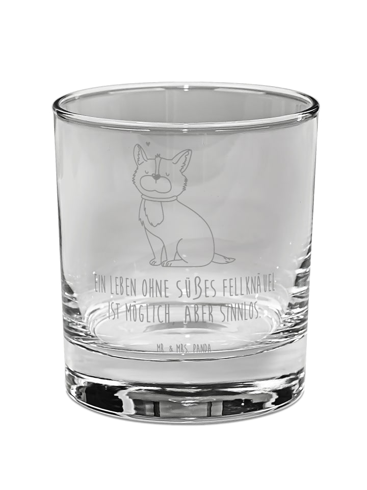 Wasserglas Hund Glück mit Spruch in Transparent