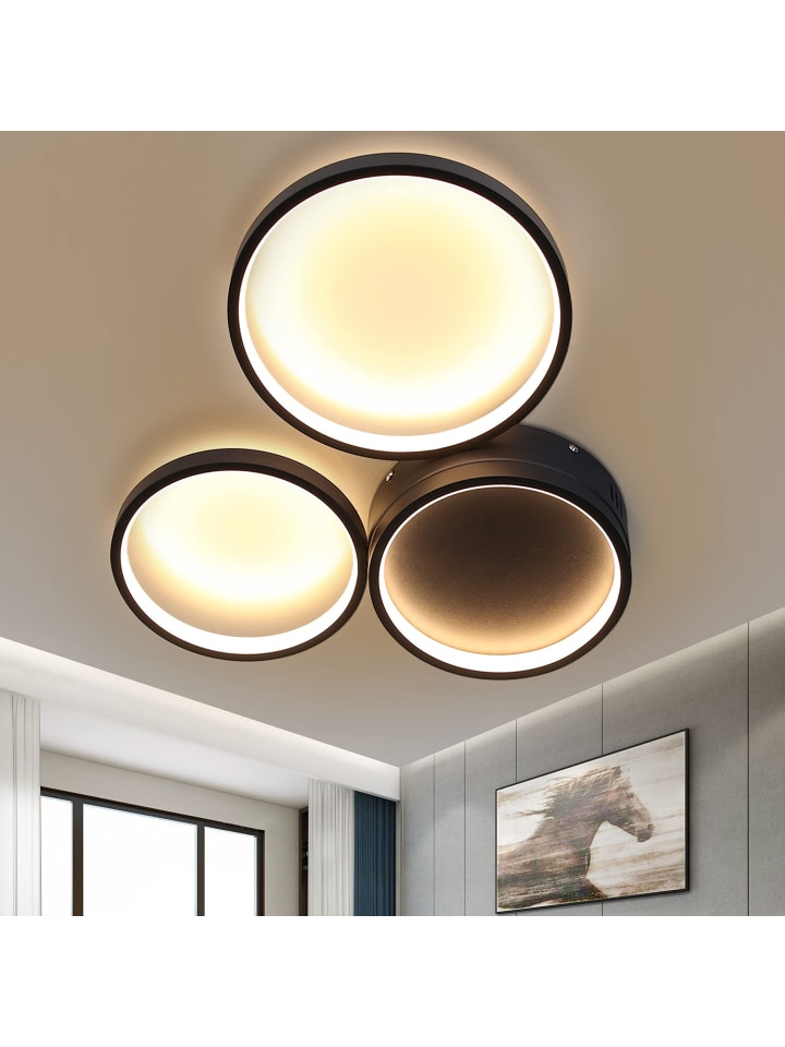 Deckenleuchte LED in schwarz 3-flammige Ring 3000K warmweiß Flurlampe 22W