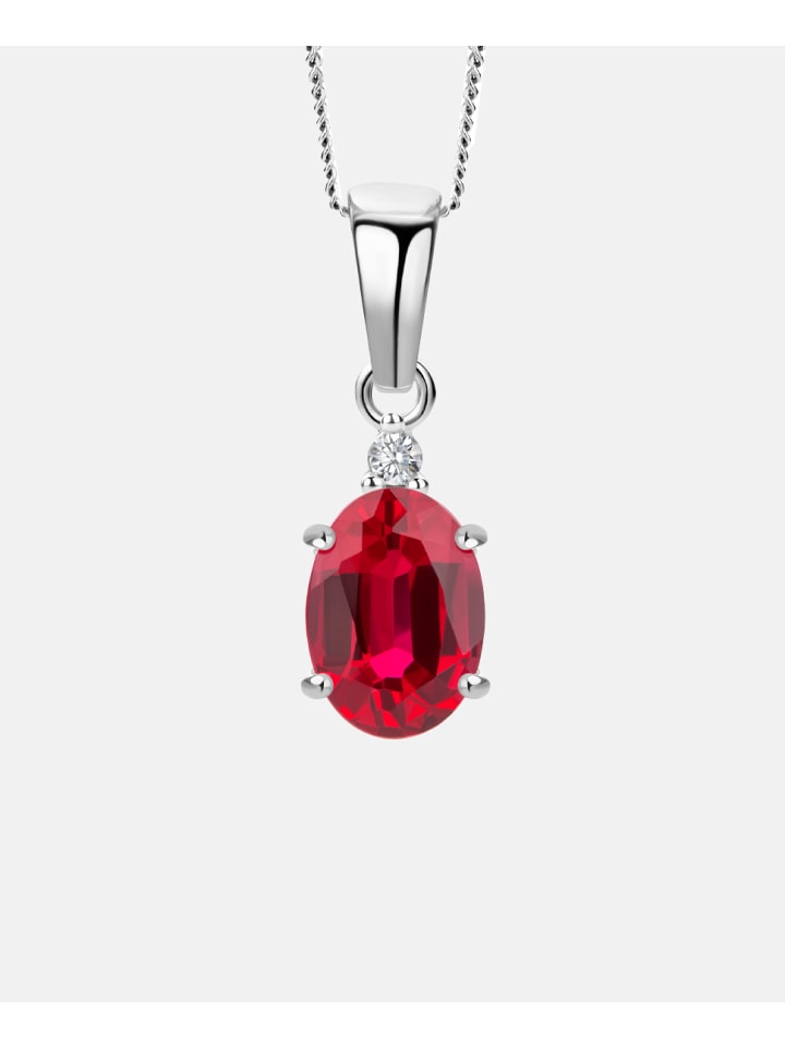 Halskette mit Anhänger 585 Weißgold 0.83 Karat Diamant mit Rubin