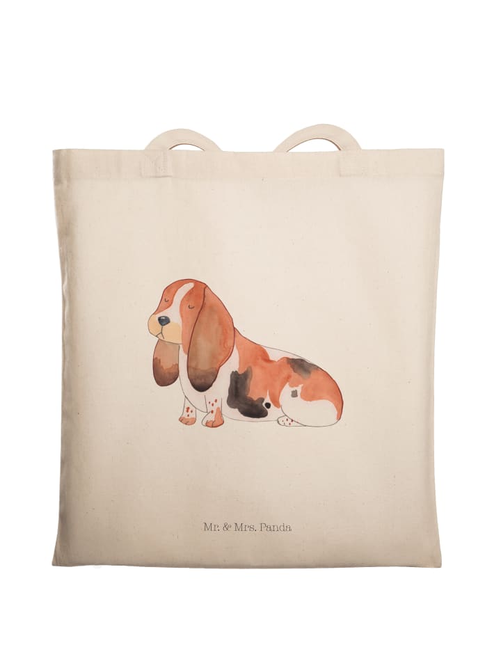 Henkeltasche Hund Basset Hound ohne Spruch in Creme