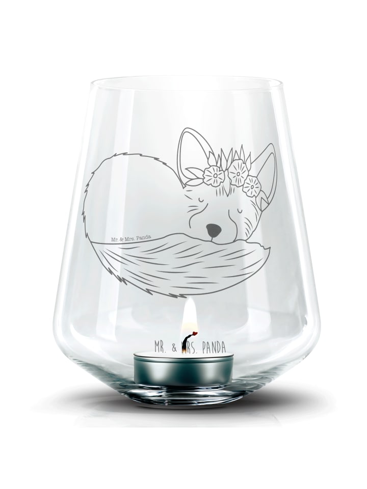 Windlicht Wüstenfuchs Blumen ohne Spruch in Transparent
