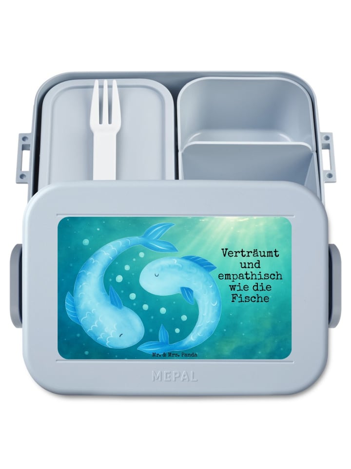Lunchbox Sternzeichen Fische Design mit Spruch in Blau Pastell