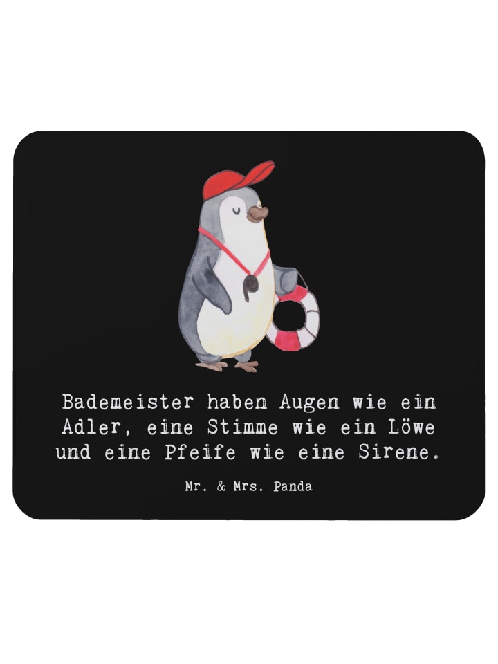 Maus-Pad Bademeister Superheld mit Spruch in Schwarz