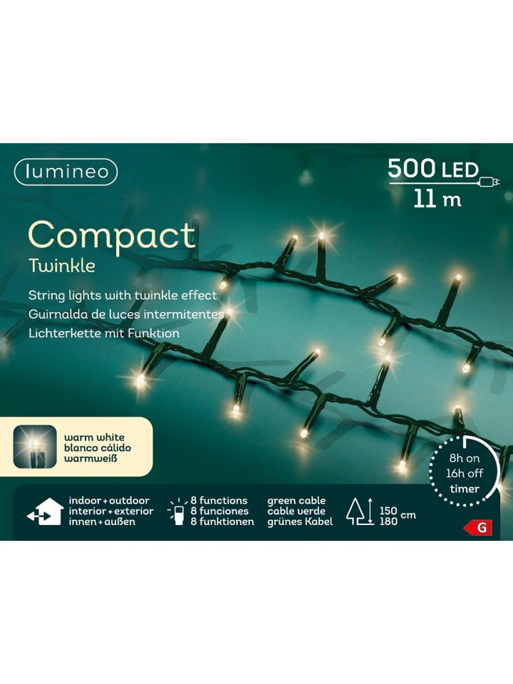 Lichterkette COMPACT TWINKLE 500 LED 11 m, grünes Kabel in warm weiß