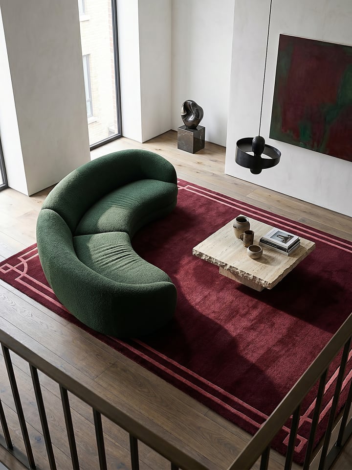 Teppich Wolle Handgetuftet GLEN Art-Déco Klassische Bordüre Wohnlich in Rot