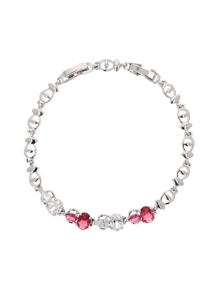 Women Link Bracelet in Silver White Pink
