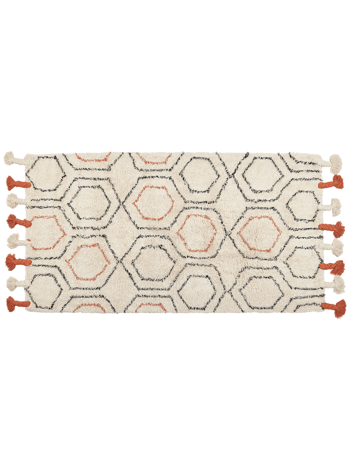 Kurzflor HAJIPUR in Beige/Orange/Schwarz - (W) 80 x (H) 1.4 x (L) 150 cm