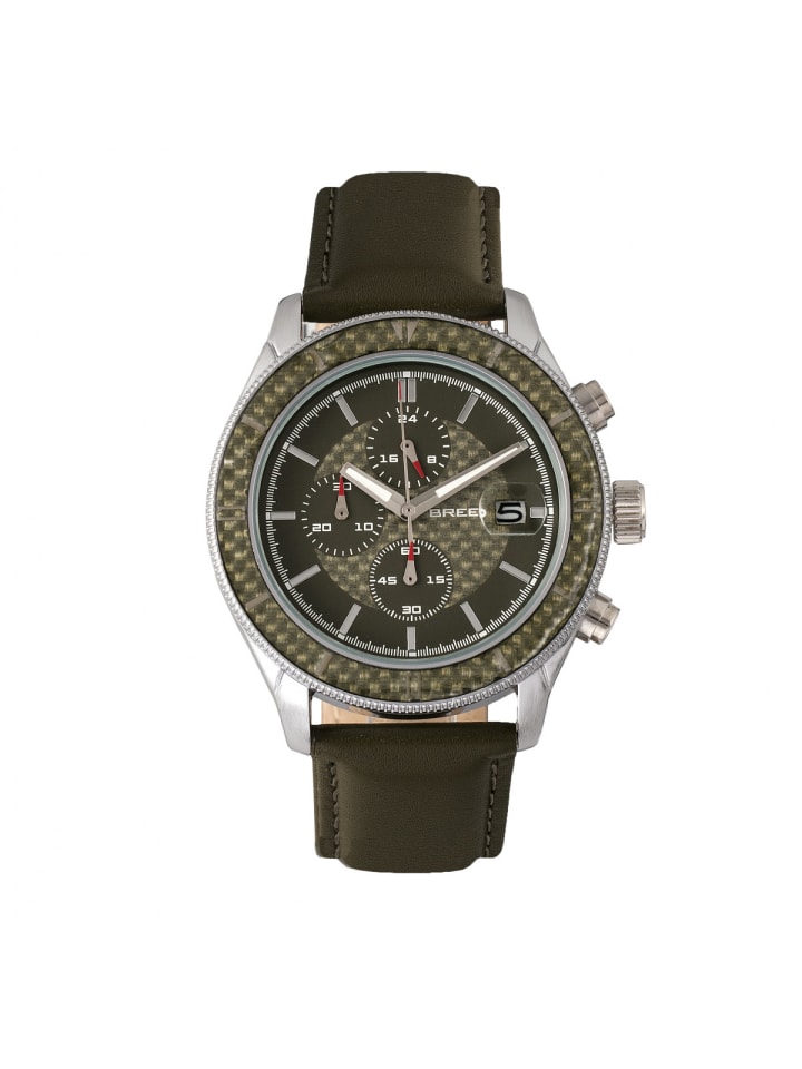 Maverick Chronograph Lederarmbanduhr mit Datumsanzeige in Silver/Olive